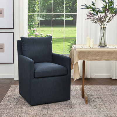 Cheryal 25" Wide Modern No Assembly Upholstered Linen Down Fill Dining Armchair with Interchangeable Casters & Fixed Feet 