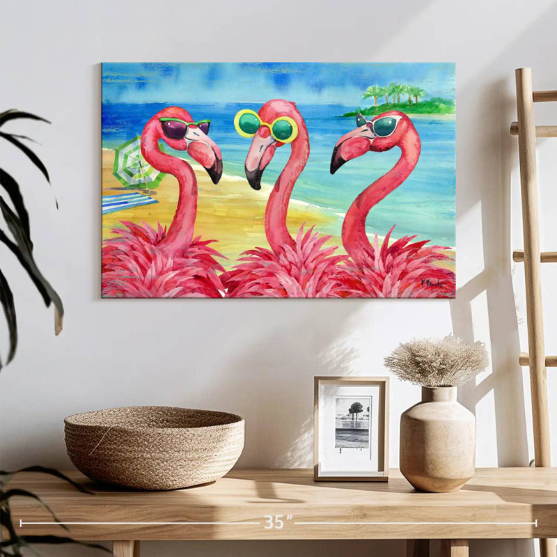 Flamant, copines, horizontal, H 16 po x l 24 po