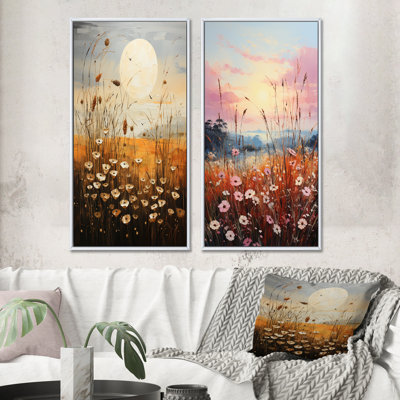 " Meadow Grasslands Pointillism " 2 - Pieces
