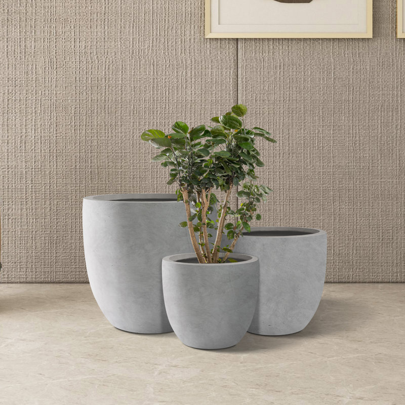 Kante 3 Piece 18", 14", and 10"W Round Planters, Outdoor Indoor Modern Planter Pots, Lightweight, Weather Resistant, Seamless with Drainage Hole Set