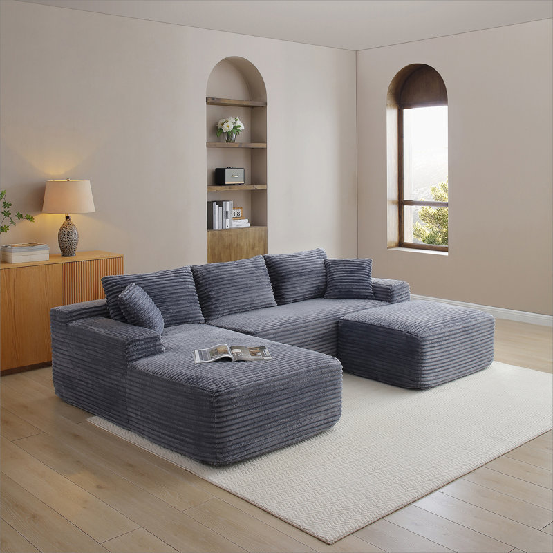 105'' Modular Sectional Sofa, Cloud Sectional Couch with Deep Seat, Modern Modular L-Shape Sofa Couch with Ottoman,Upholstered Couches for Living Room Bedroom,No Assembly, (Grey)