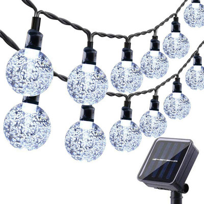 Guirlande solaire en forme de boule de cristal féerique imperméable 21,4 pieds 30 lumières DEL d'extérieur - blanc