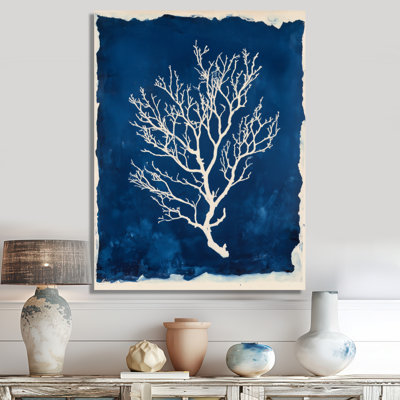 Coral on Deep Blue - Coastal Metal Wall Art Decor