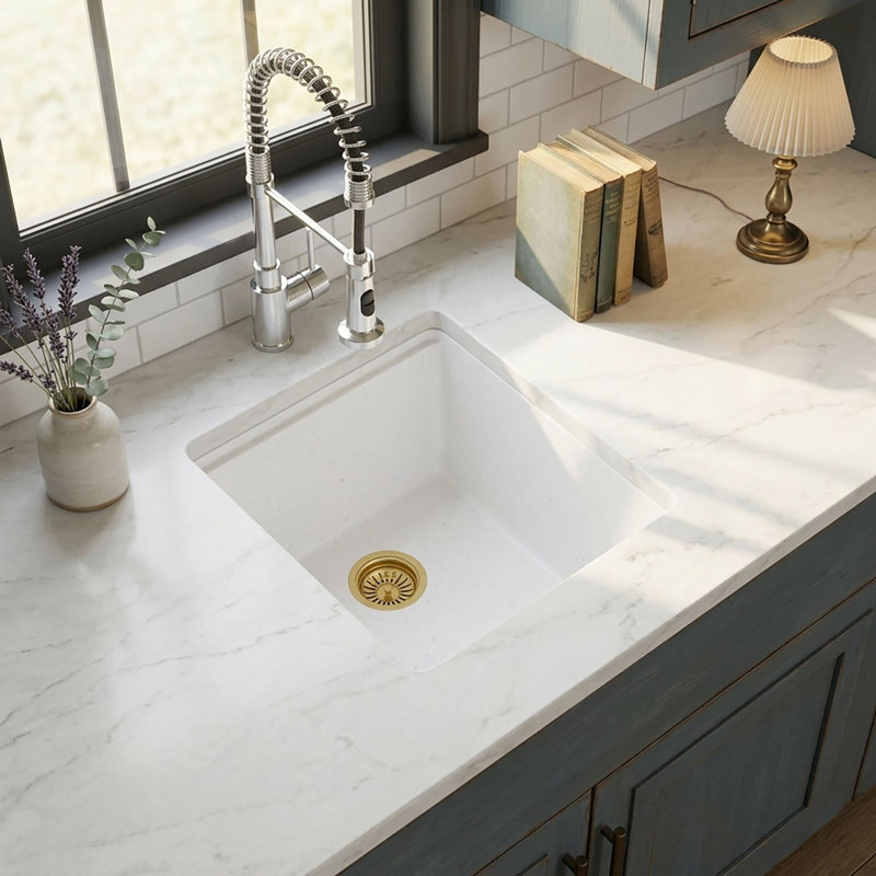 Évier de cuisine encastré en composite blanc à quartz, évier de préparation en granite avec station de travail 17 po x 19 po avec drain arrière, planche à découper et support de séchage inclus pour îlot de cuisine et bar