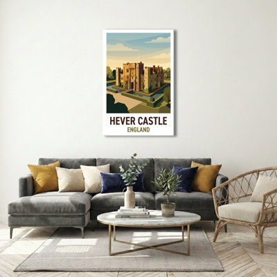 Hever Castle, England - Romantic Travel Poster Of A Tudor Moated Castle In Kent. Giclee Print On Wrapped Canvas. Wall Art, Home Decor - Castles & Palaces, England - Wrapped Canvas Print