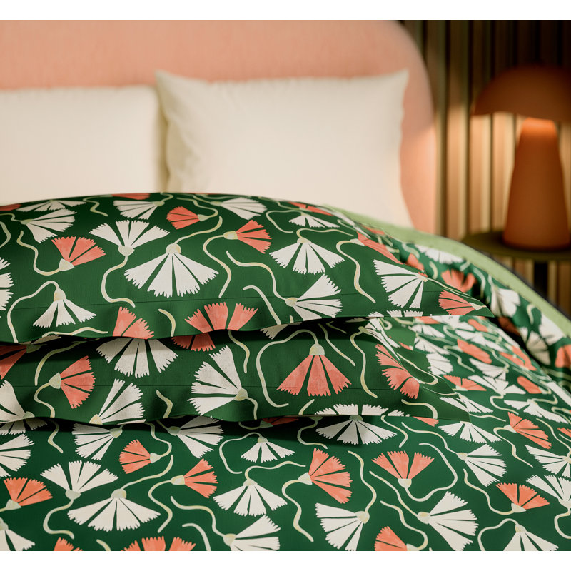 Fan Floral Cotton Block Print [EU ONLY] Duvet Cover Set with Pillowcases Included, King Duvet Cover + 2 King Pillowcases
