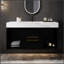 Meuble-lavabo de salle de bain avec lavabo en céramique, conception flottante, armoire de rangement murale avec tiroirs et espaces, style moderne avec poignées en métal