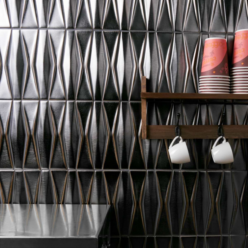 Nabi Harlequin 2X8 Crackled Glossy Glass Mosaic Tile, Gunmetal Gray