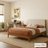 Lunaris Mid-Century Solid Wood Queen Platform Bed With Upholstered Headboard-1080637318