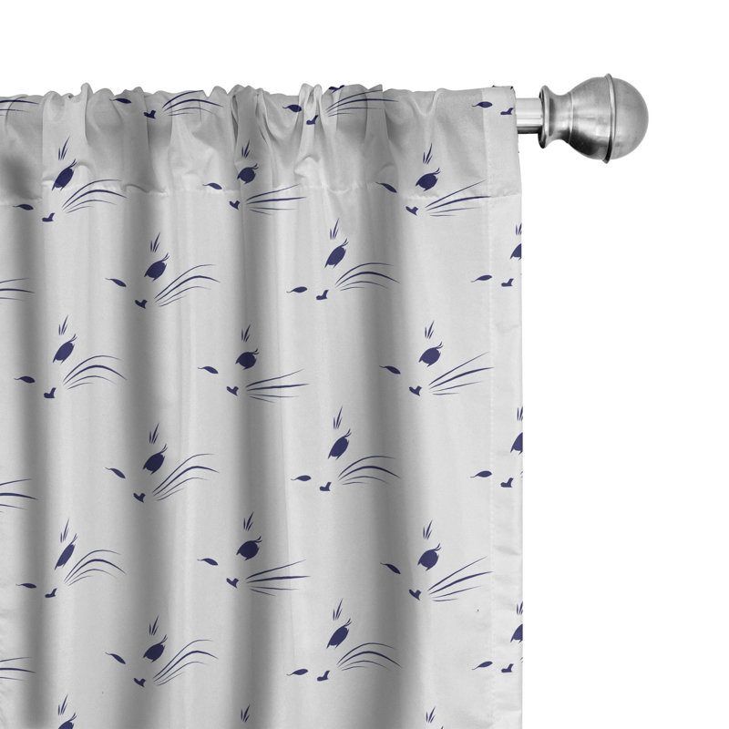 Rideaux à 4 panneaux East Urban Home Cat, motif de moustaches, blanc indigo, L 56 po x L 63 po