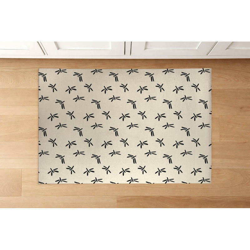 Tapis de cuisine Dragonfly, Minuit gris anthracite géométrique, Rectangle 5' x 7'