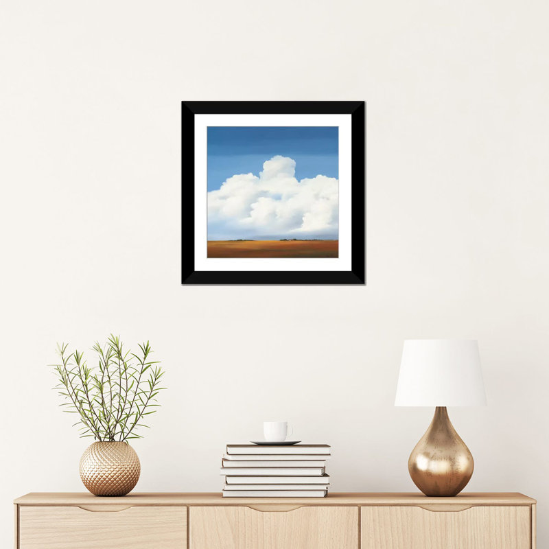 «Clouds II», reproduction sur toile, H 16 po x l 16 po x P 1 po, Papier avec cadre noir, Blanc