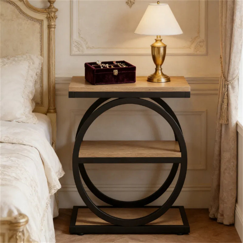 Table d'appoint à 3 niveaux avec structure circulaire en métal, canapé industriel et table de chevet avec tablettes de rangement, table d'appoint peu encombrante pour le salon, la chambre à coucher ou l'extérieur