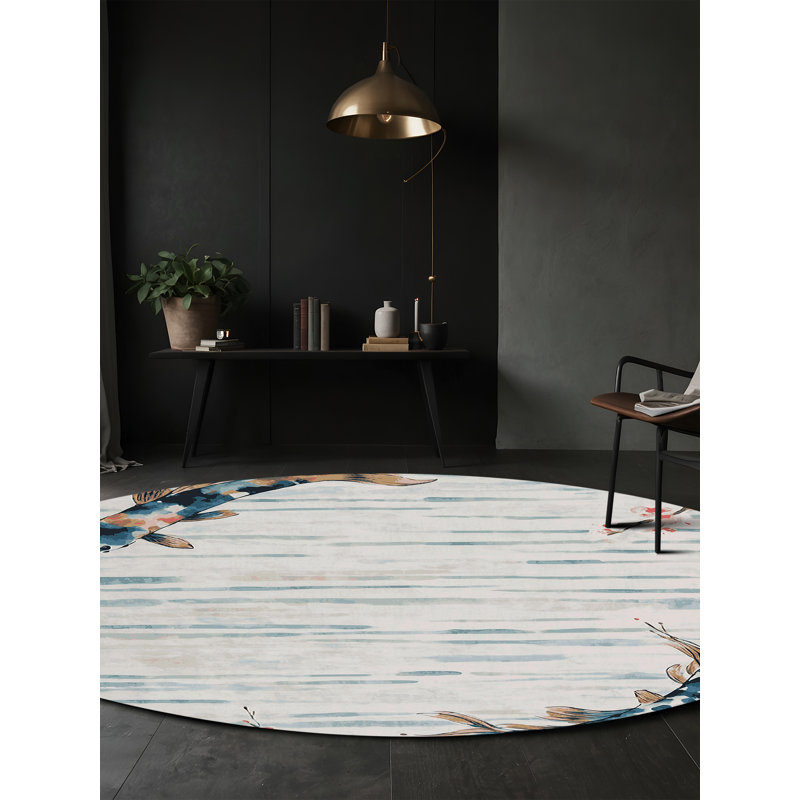 Machine Washable Gray Area Rug, Round 6'