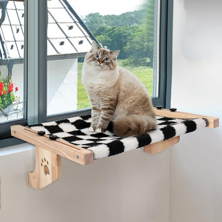 Cat Window Seat Bed with Removable Mat Cat Window Perch Hammock for Indoor  Wood