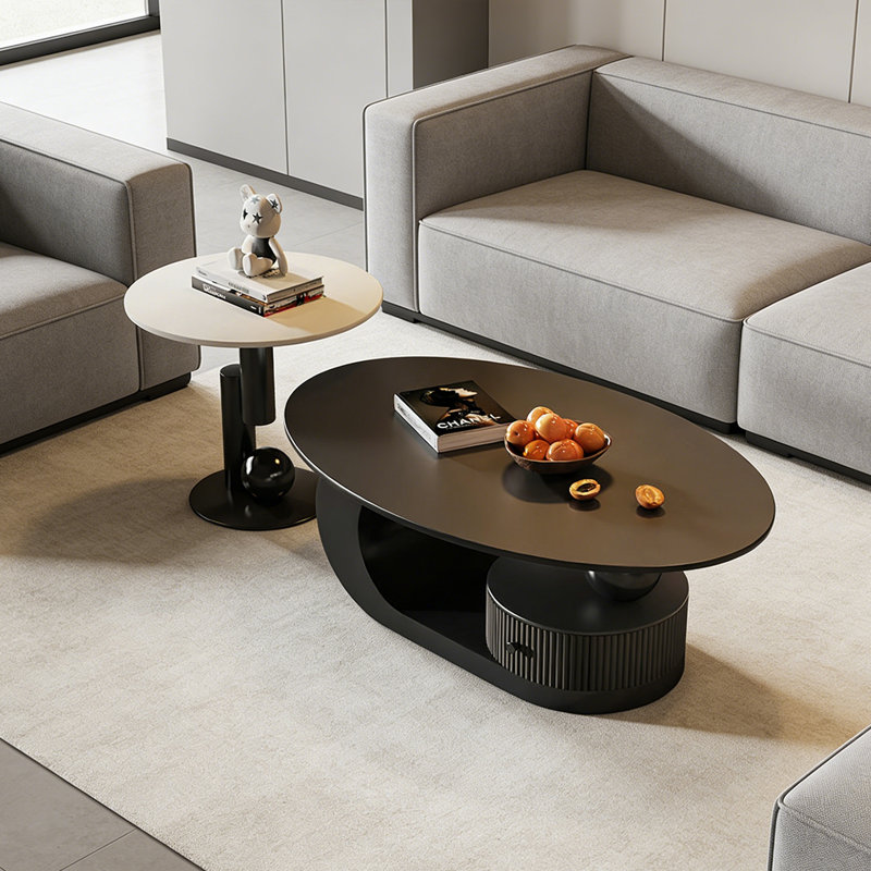 Table basse Carthage, H 15,74 po x L 39,37 po x l 21,65 po, Noir, Blanc/Noir