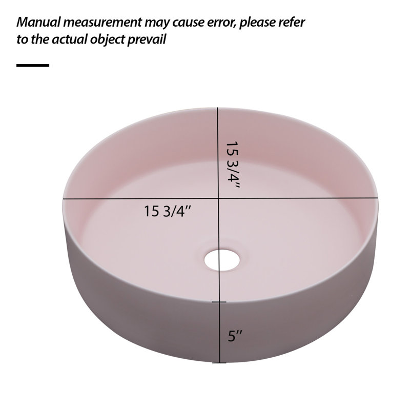 15.75"X15.75" Pink Ceramic Vessel Bathroom Sink, Pink
