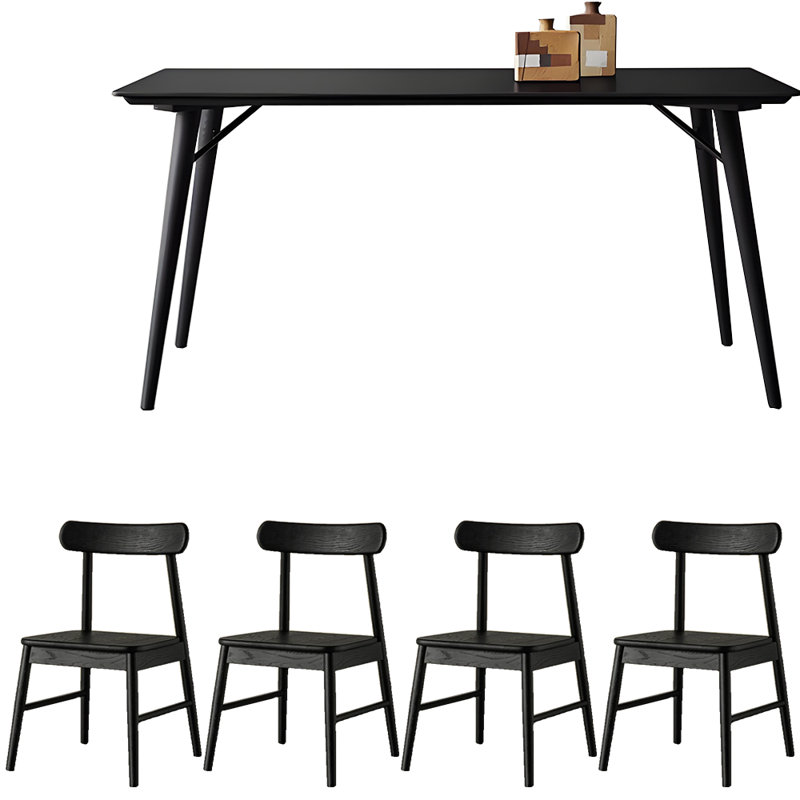 Ensemble de salle à manger moderne en ardoise minimaliste, Noir, noir, noir, noir, H 29,6 po x l 31,5 po x L 63 po