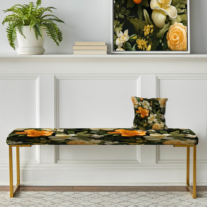Mango Bloom Tropical Pattern - Tropical Upholstered Gold Bench