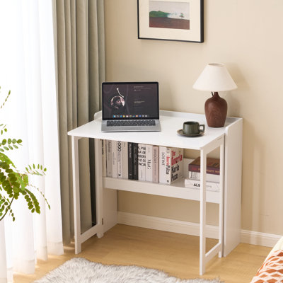 Table pliante avec tablette de rangement, bureau d'ordinateur pliable de 32,6 pouces pour les petits espaces, petit bureau d'écriture pour chambre à coucher, bureau personnel, dortoir et appartement