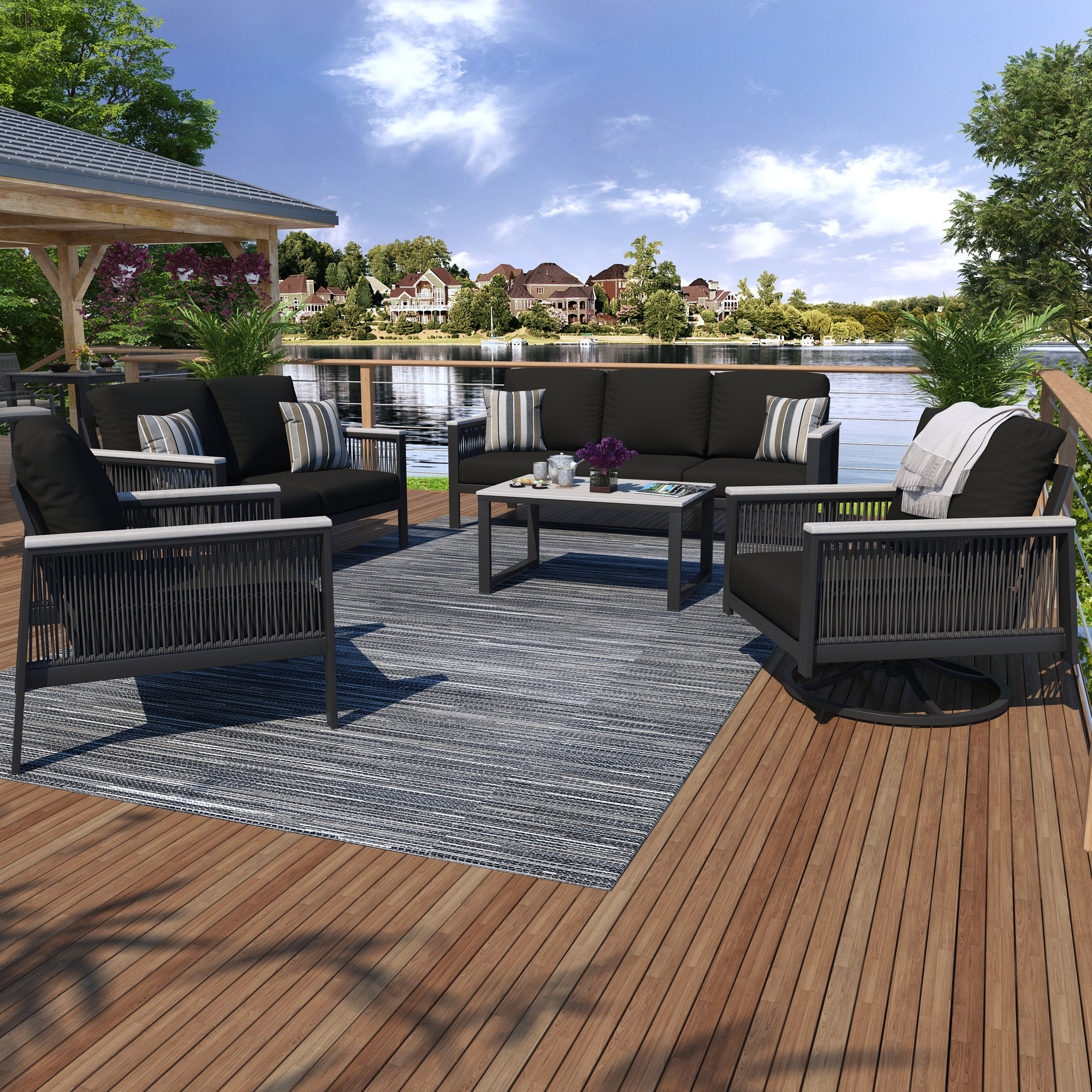 Townsend 7 - Person Patio Conversation Set with Sunbrella® Cushions, Canvas Black Sunbrella® Canvas