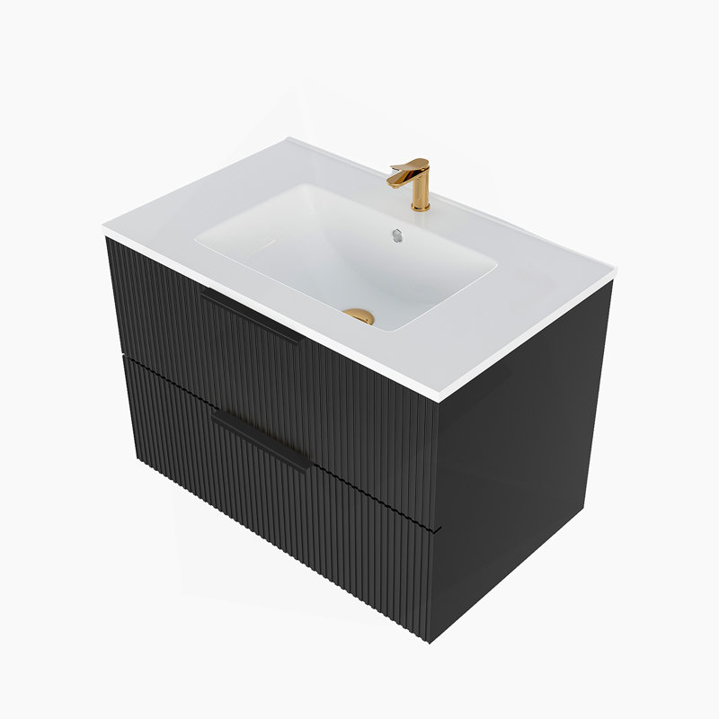 Meuble-lavabo 30 po avec lavabo en céramique, Noir mat, 30"