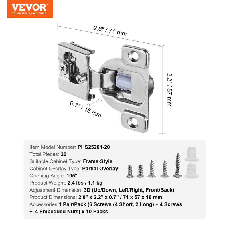 Cabinet Door Hinges Partial Overlay Soft Close for Framed Type, 20