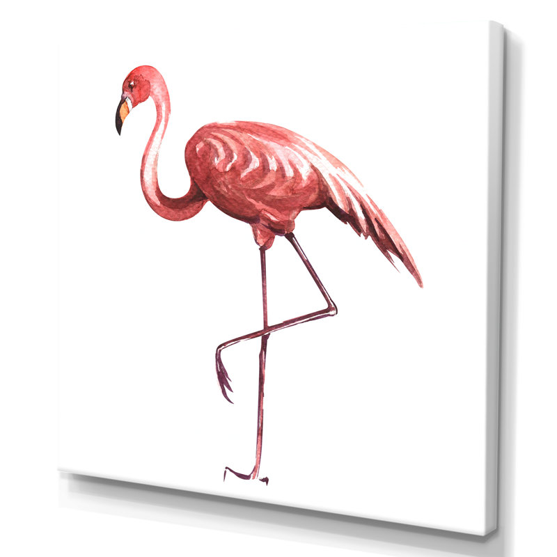 Flamant rose sur une patte - reproduction sur toile, H 36 po x l 36 po x P 1,5 po, Toile tendue