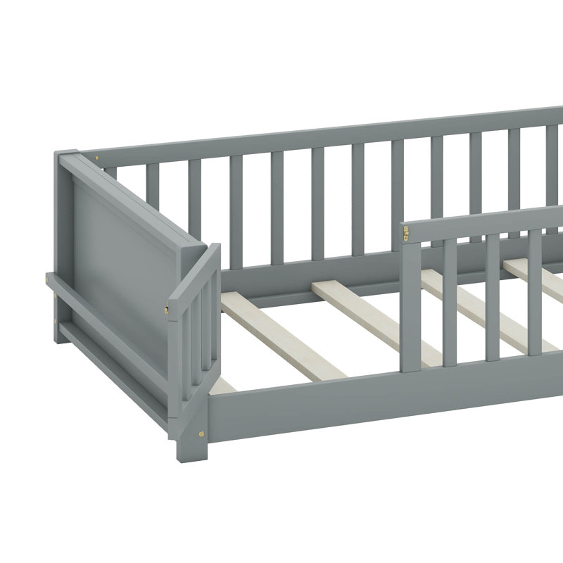 Twin Size Bed Frame With Convertible Door, Grey