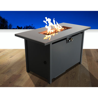 Table brasero d'extérieur en acier noir, 63,5 cm (H) x 106,7 cm (L), 50 000 BTU, chauffage, allumage par bouton-poussoir, réservoir d'essence dissimulé. Table de foyer en acier avec plateau et réservoir intégrés. Convient pour une terrasse.
