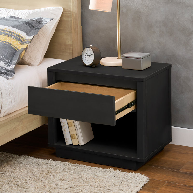 Ismail Danish-Inspired Modern 1-Drawer Nightstand, Black