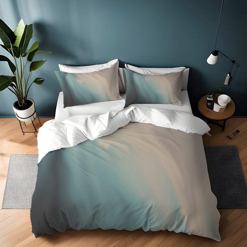 Polyester Ombre Duvet Cover, Queen Duvet Cover + 2 Queen Shams