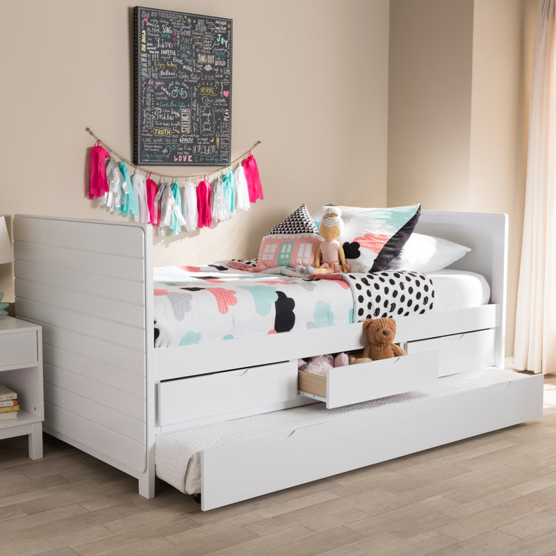 Lit de jour simple avec couchette Keighly, Blanc