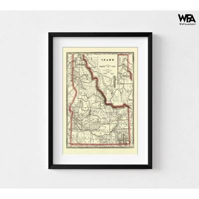 Impression de carte de l'Idaho, impression de carte rétro encadrée, carte de l'Idaho rétro, carte murale des États-Unis, impression de l'État des États-Unis, impression d'art de l'État Gem, art mural encadré
