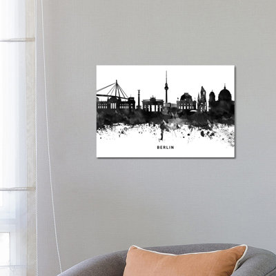 Berlin Skyline Black & White by WallDecorAddict - Wrapped Canvas Print