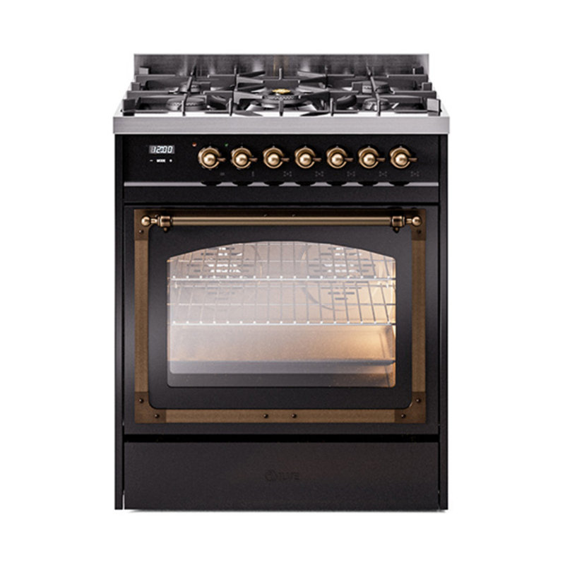 ILVE Nostalgie II Noblesse 30 po à double carburant, Noir brillant / bronze, Gaz naturel