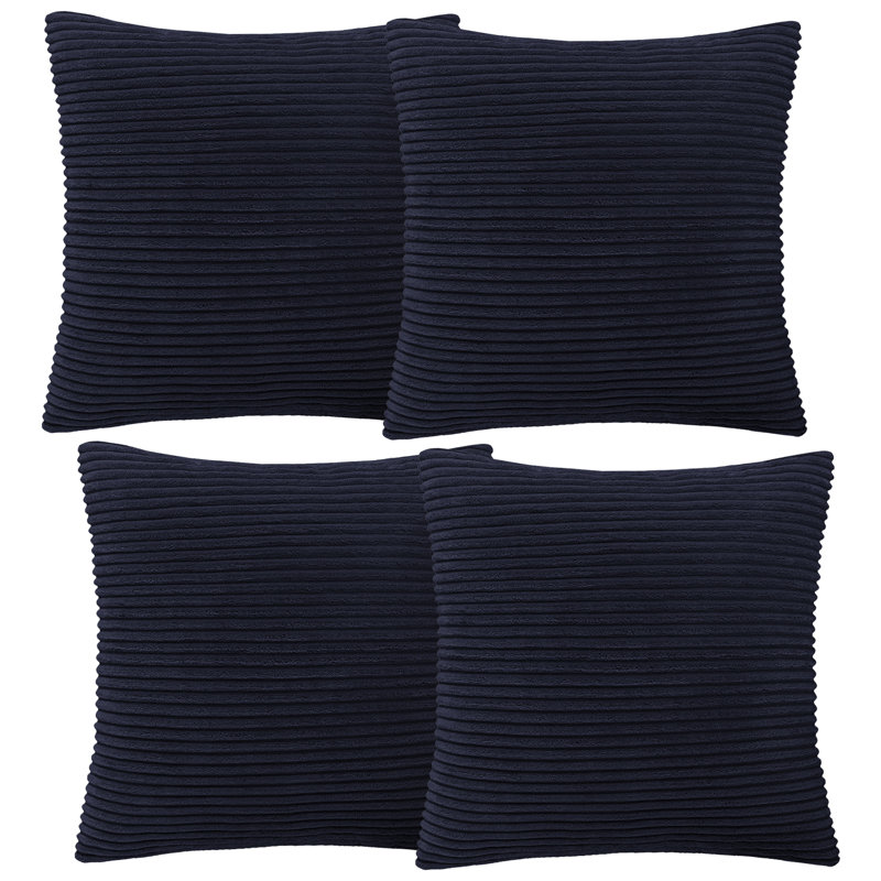 Aspire Homeware Striped Square Velvet Cushion Cover, Navy, Pack of 4