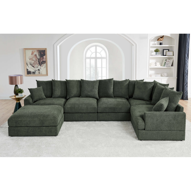 Canapé modulaire Arden Cloud, H 26 po x l 155,5 po x P 84 po, Microfibre / microsuède vert