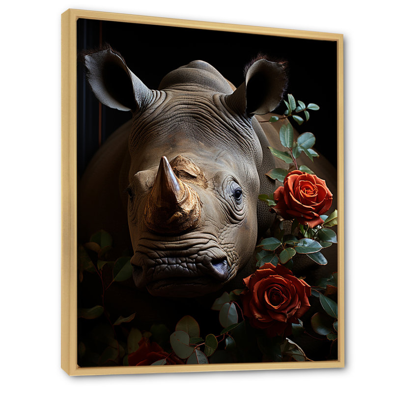 Rhinocéros, H 44 po x l 34 po x P 1,5 po, Cadre naturel flottant