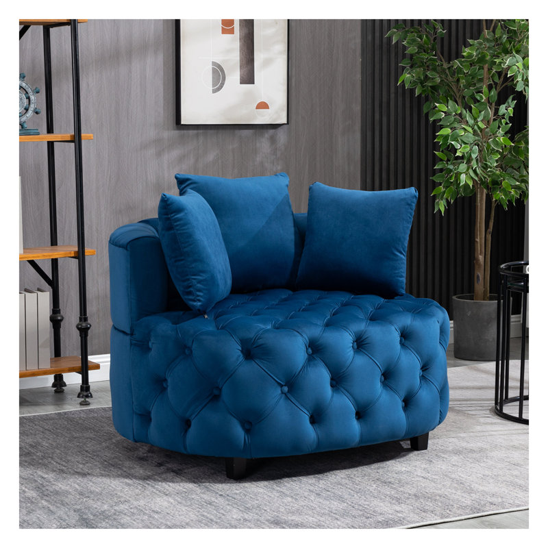 Fauteuil demi-tonneau en velours bleu - Mobilier de salon moderne avec rembourrage en mousse, Bleu