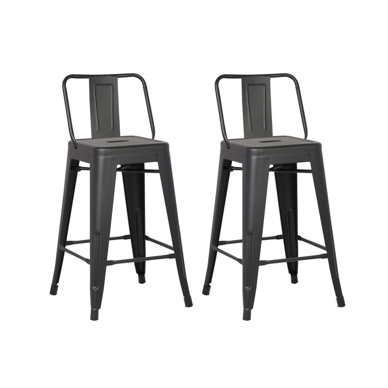 Tabouret de bar 24 po en métal avec dossier, de style rustique rustique, léger et robuste, ensemble de 2 pour comptoir de cuisine (seulement tabouret)