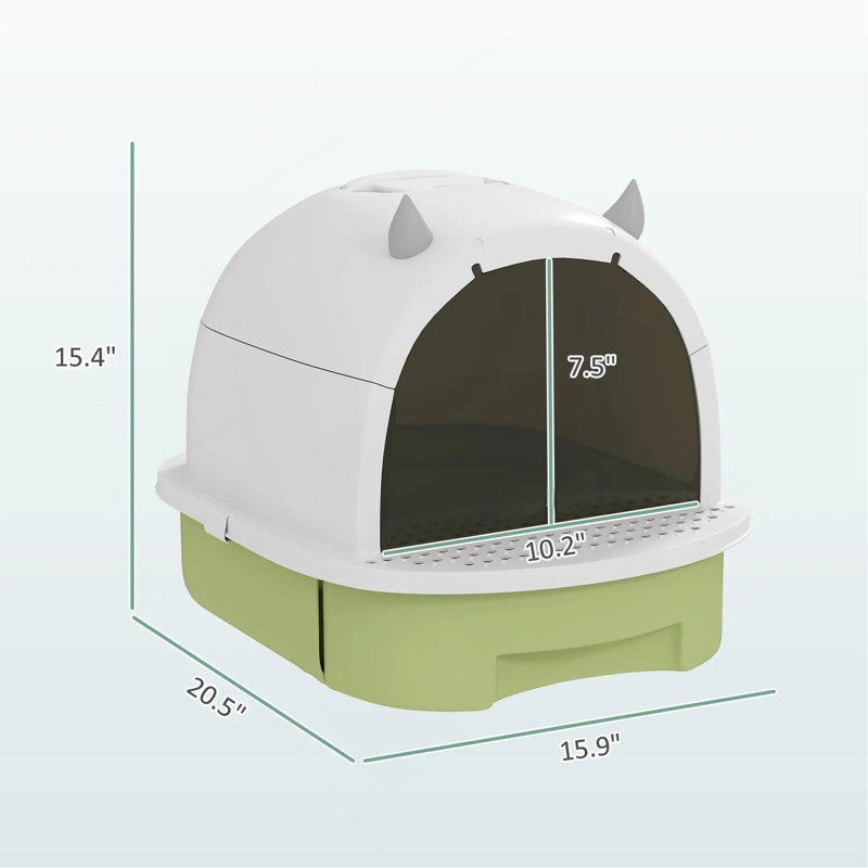 Bac à litière Green Cat avec couvercle, pelle et sacs de désodorisation, Vert/blanc