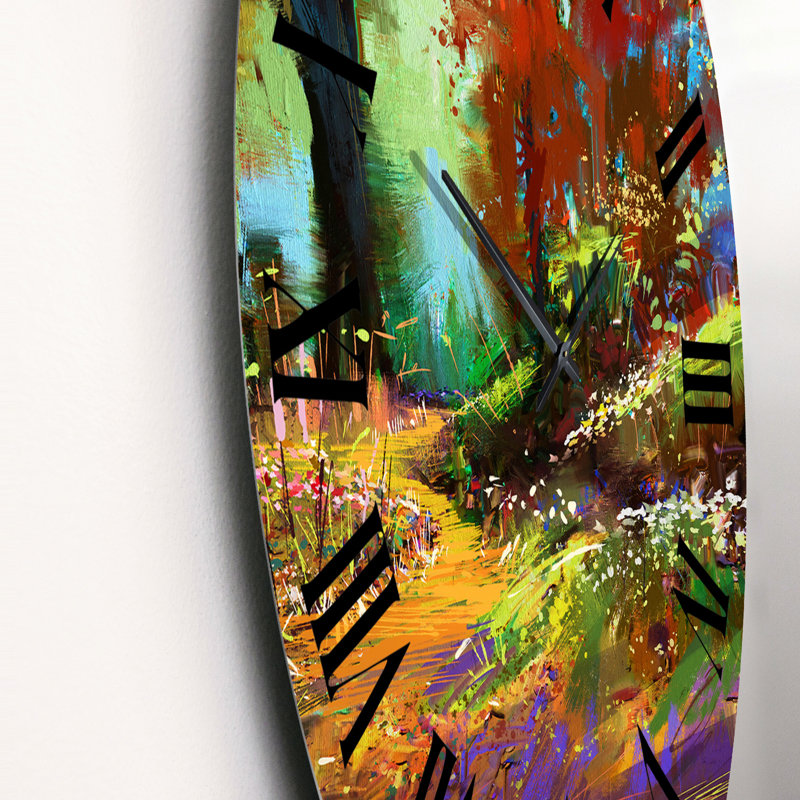 Forêt d'automne colorée en rouge, vert et orange - Horloge murale traditionnelle, Moyen