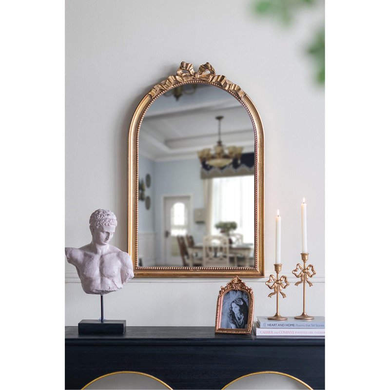 23.5x1.5x37.3" Arched Wall Mirror with Ornate Gold Frame