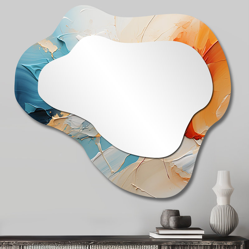 Coming Together - Abstract Painting Asymmetrical Wall Mirror, Modern Cloud Decorative Mirror, Printed Metal Art, 25" x 28"