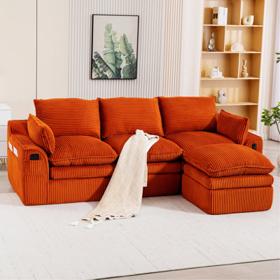 L-Shaped Modular Sectional Sofa with Movable Footstool