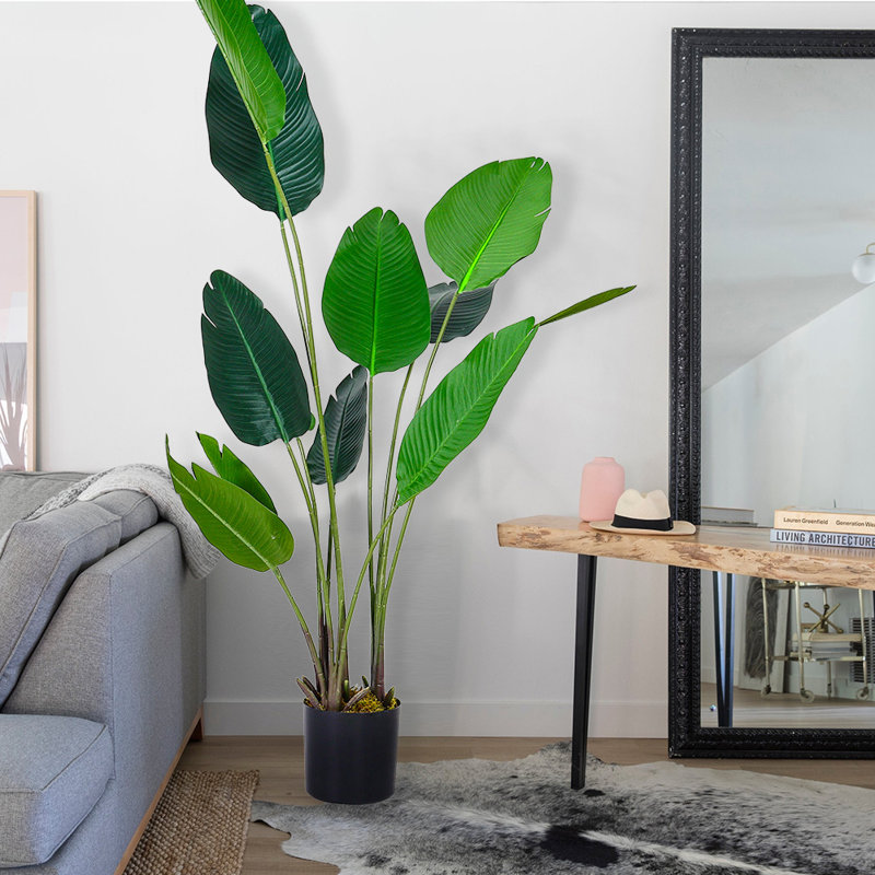 Tall Artificial Banana Leaf Tree Faux Large Plants in Pot, 180cm H x 35cm W x 35cm D
