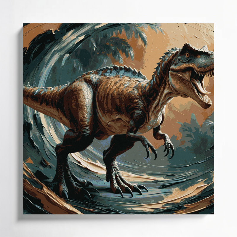 «Dinosaur Deinonychus», art mural sur toile noire, H 32 po x l 32 po