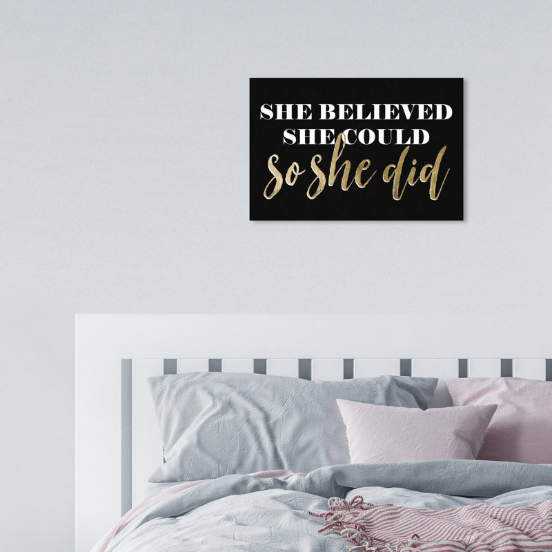 «Typographie and Quotes So She Did Black», art textuel sur toile, H 10 po x l 15 po, Toile tendue