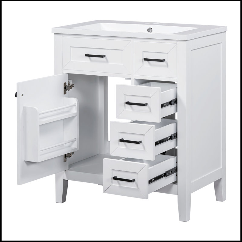 Meuble-lavabo 30 po avec lavabo, armoire de salle de bain avec tiroirs, structure solide et panneau de fibres à densité moyenne
